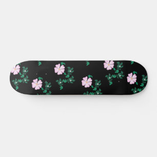 Wild Rose - Floral Pattern on Black Background  Skateboard