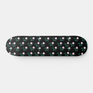 Wild Rose - Floral Pattern on Black Background Skateboard