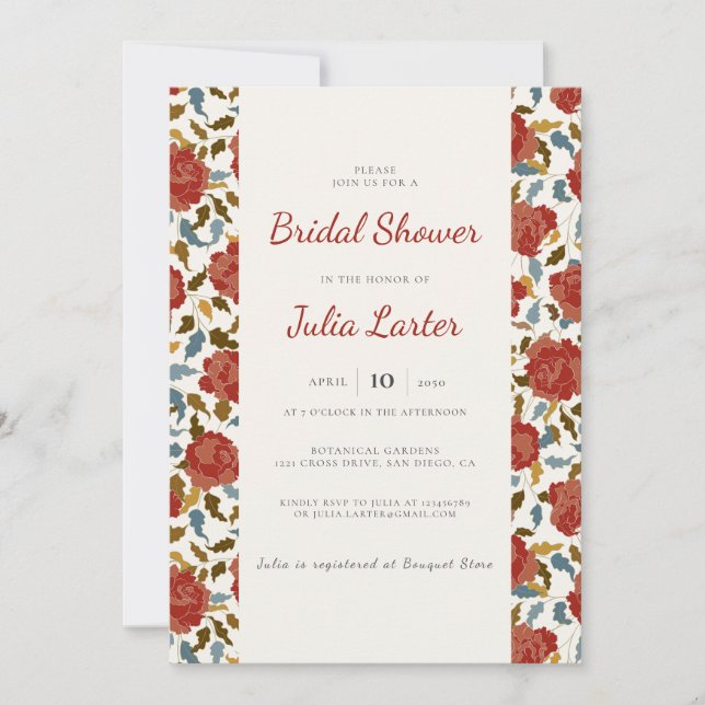 Wild Rose Floral Petal Garden Affair Bridal Shower Invitation (Front)