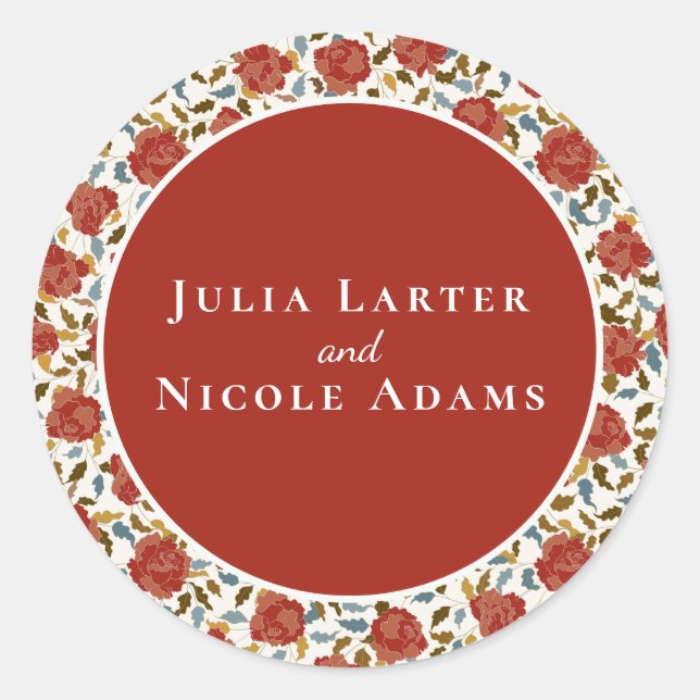 Wild Rose Floral Petals Garden Affair Wedding Classic Round Sticker (Front)