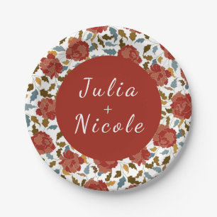 Wild Rose Floral Petals Garden Affair Wedding Paper Plate