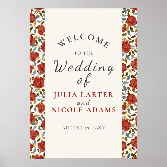 Wild Rose Floral Petals Garden Affair Wedding Poster (Front)