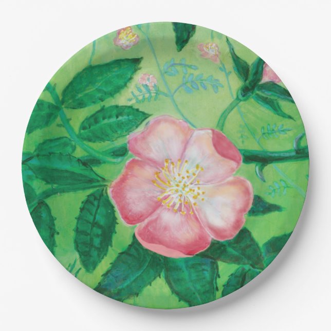 Wild rose flowers Illustration  Paper Plate (Front)