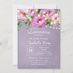 Wild Rose Garden Lilac Quinceañera Invitation