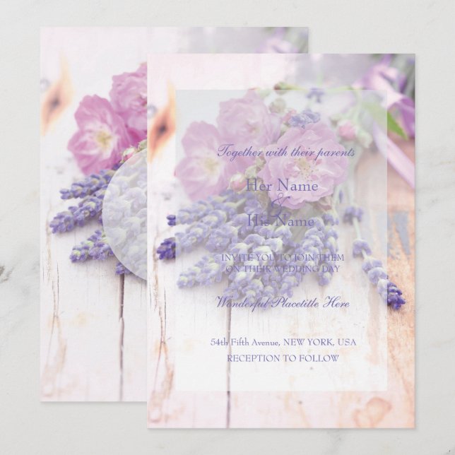Wild Rose & Lavender Summer Flower Wedding Invitation (Front/Back)