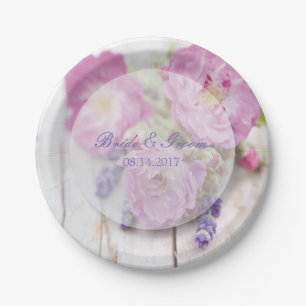 Wild Rose & Lavender Summer Flower Wedding Paper Plate