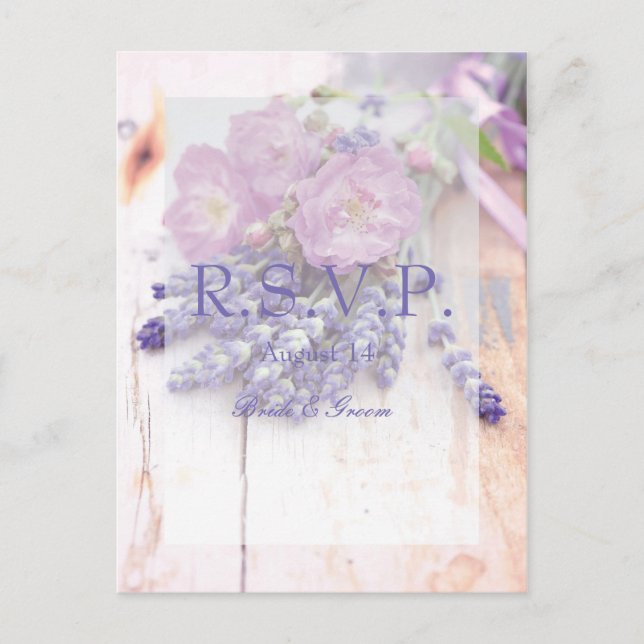 Wild Rose & Lavender Summer Flower Wedding RSVP Invitation Postcard (Front)