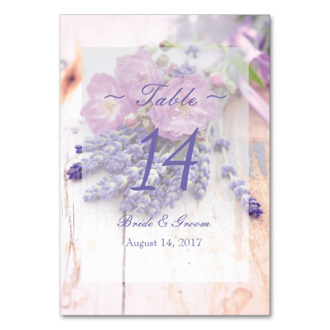 Wild Rose & Lavender Summer Wedding Table Number (Front)