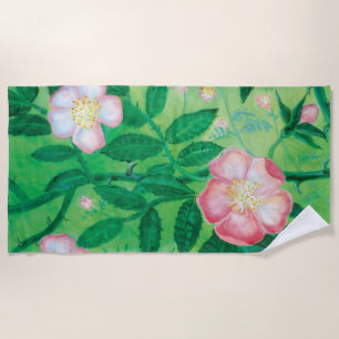 Wild Rose Rosa Canina flowering  Beach Towel