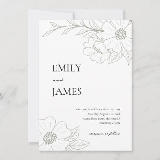 Wild Rose Simple Wedding Invitation in Sage