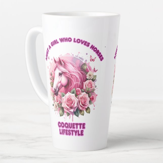 "Wild Rose Spirit"Coquette Woman T Shirt Latte Mug (Left Angle)