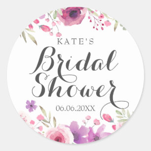 Wild Rose Watercolour Floral Bridal Shower Classic Round Sticker