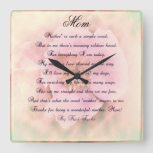 Wild Rose With Mother's Poem Square Wall Clock