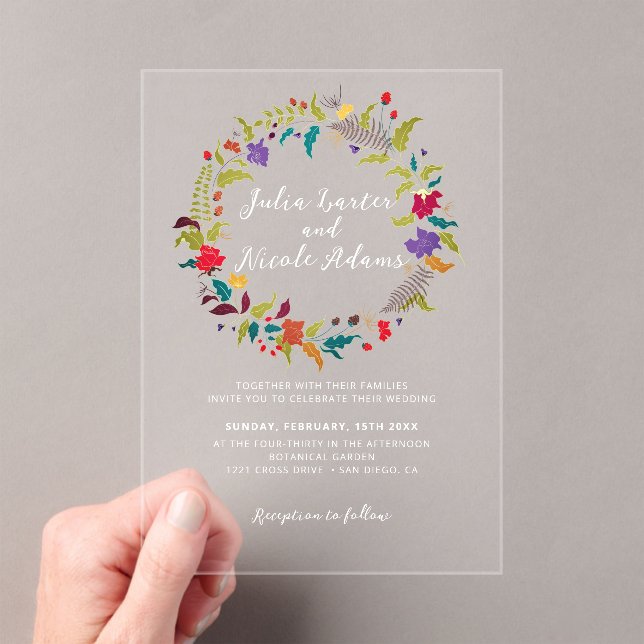Wild Rose Woods Exotic Flower Garden Wedding Acrylic Invitations (Insitu (Handheld))