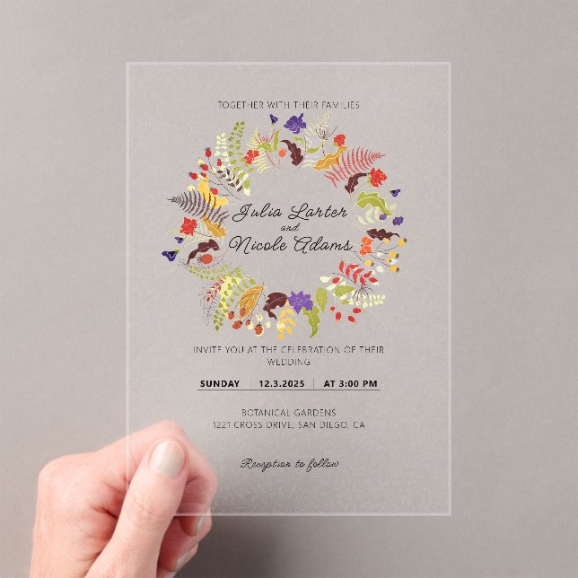 Wild Rose Woods Exotic Flower Garden Wedding Acrylic Invitations (Insitu (Handheld))
