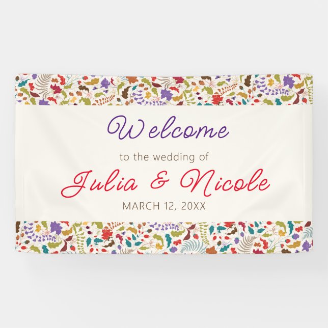 Wild Rose Woods Exotic Flower Garden Wedding Banner (Horizontal)