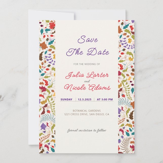 Wild Rose Woods Exotic Flower Garden Wedding Save The Date (Front)