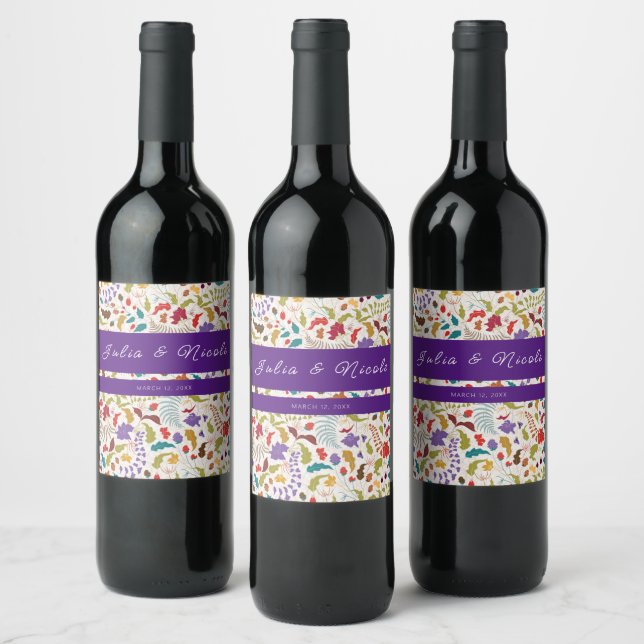 Wild Rose Woods Exotic Flower Garden Wedding Wine Label (Bottles)