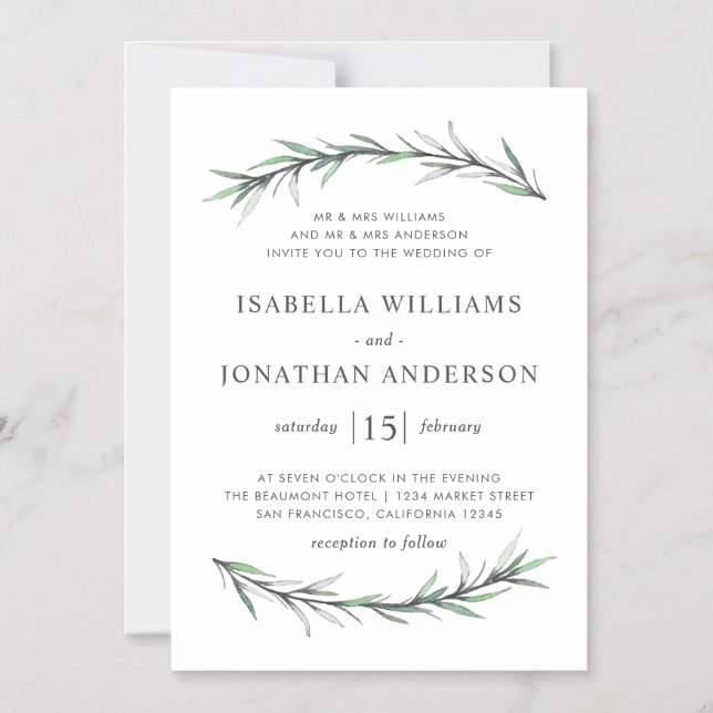 Wild Rosemary Botanical Wedding Invitation (Front)