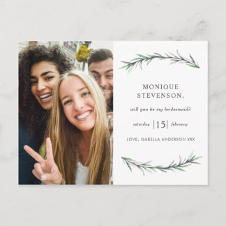 Wild Rosemary Botanical Will You Be My Bridesmaid? Invitation Postcard