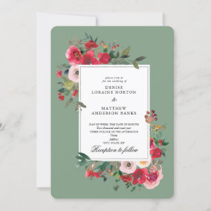 Wild Roses and Basil Green Invitation