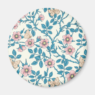Wild roses and butterflies /pink/blue/off white magnet