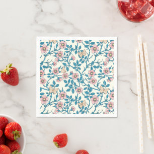 Wild roses and butterflies /pink/blue/off white napkin
