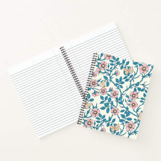 Wild roses and butterflies /pink/blue/off white notebook (Inside)
