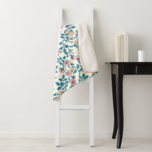 Wild roses and butterflies /pink/blue/off white sherpa blanket
