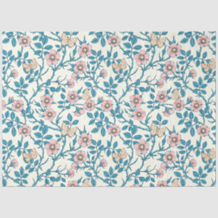 Wild roses and butterflies /pink/blue/off white tissue paper