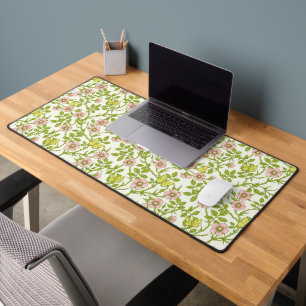 Wild roses and butterflies /pink/pale green/yellow desk mat