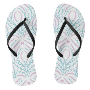 Wild roses and butterflies /pink/pale green/yellow flip flops