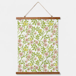 Wild roses and butterflies /pink/pale green/yellow hanging tapestry