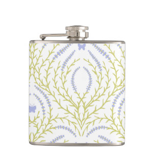Wild roses and butterflies /pink/pale green/yellow hip flask