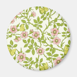Wild roses and butterflies /pink/pale green/yellow magnet
