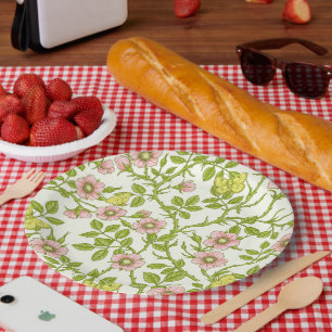 Wild roses and butterflies /pink/pale green/yellow paper plate