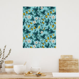Wild roses and butterflies /pink/pale green/yellow poster