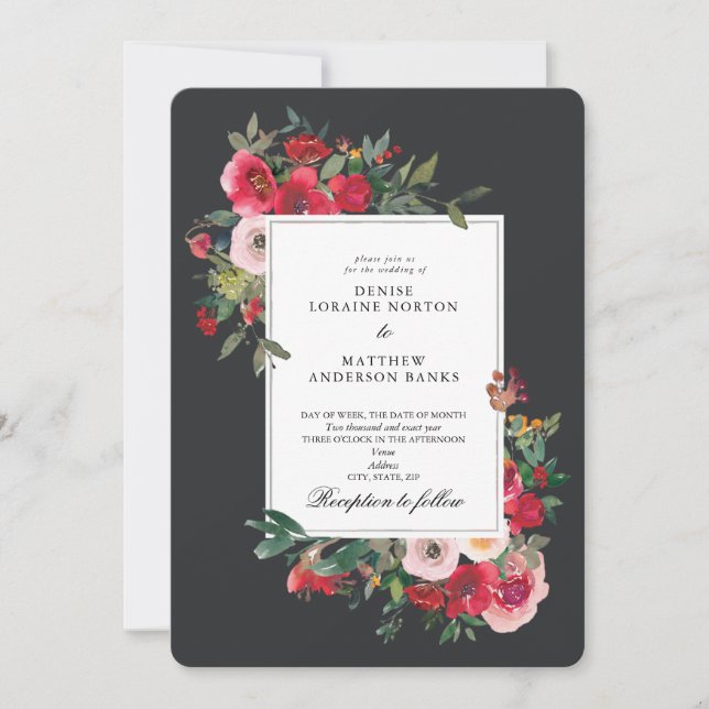 Wild Roses and Caviar Black Invitation (Front)