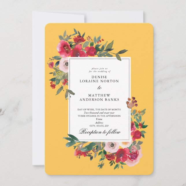 Wild Roses and Daffodil Yellow Invitation (Front)