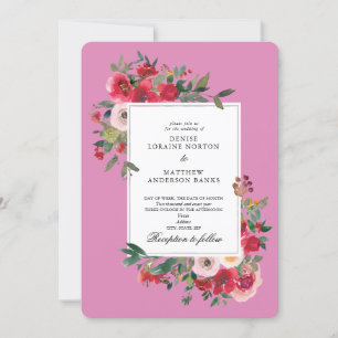 Wild Roses and Fuchsia Pink Colour Invitation