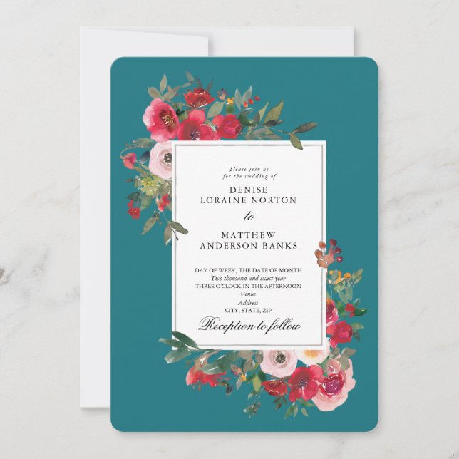Wild Roses and Harbor Blue Invitation (Front)