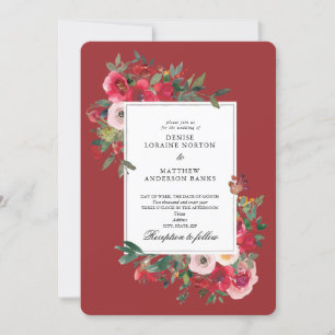 Wild Roses and Lava Red Wedding Invitation