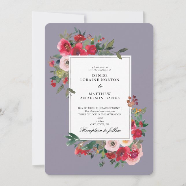 Wild Roses and Lavender Grey Invitation (Front)