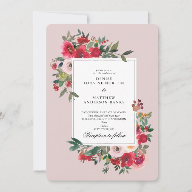 Wild Roses and Mauve Chalk Invitation (Front)