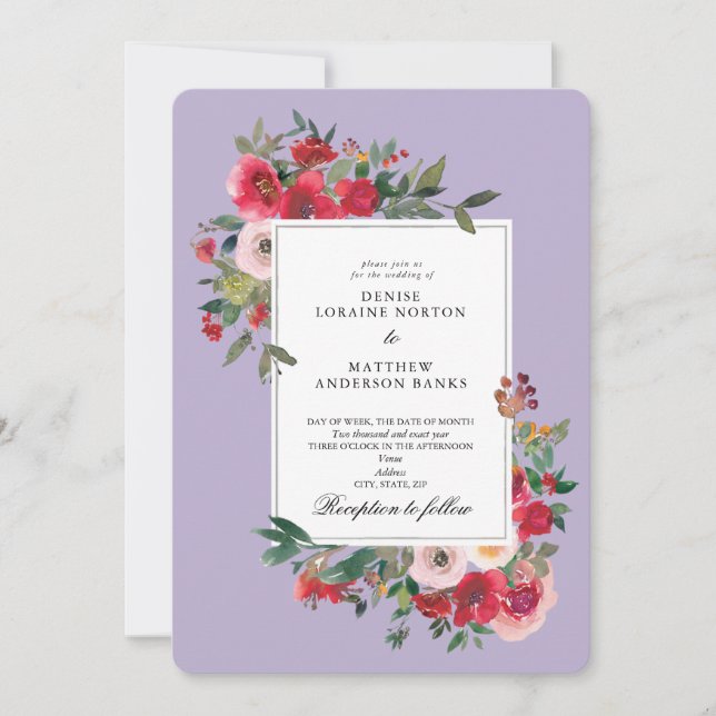 Wild Roses and Pastel Lilac Colour Invitation (Front)