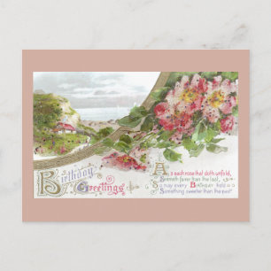 Wild Roses and Vignette Vintage Birthday Postcard