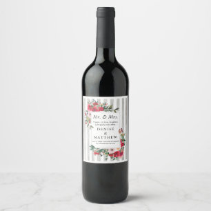 Wild Roses & Antarctica Grey Stripe Wine Label