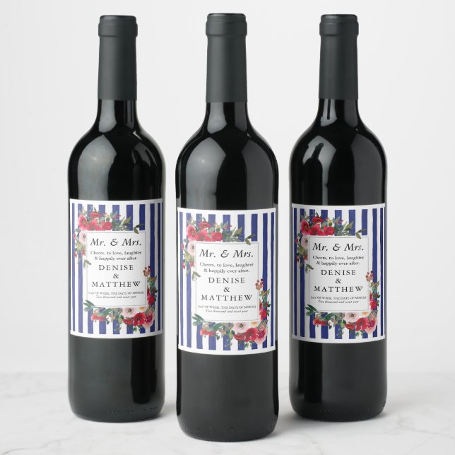 Wild Roses & Bluing Stripe Wine Label (Bottles)