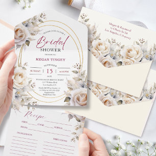 Wild Roses Bridal Shower Recipe All In One Invitation