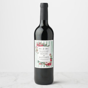 Wild Roses & Cameo Green Stripe Wine Label
